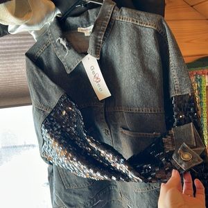 Sequin Sleeve Denim Jacket
